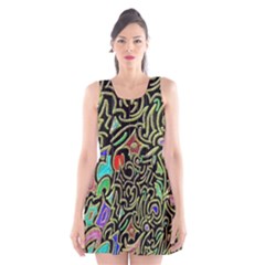 Swirl Retro Abstract Doodle Scoop Neck Skater Dress