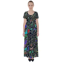 Swirl Retro Abstract Doodle High Waist Short Sleeve Maxi Dress