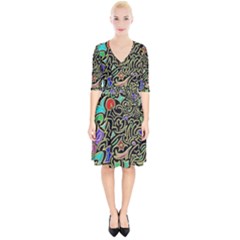 Swirl Retro Abstract Doodle Wrap Up Cocktail Dress by dressshop