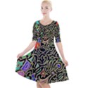 Swirl Retro Abstract Doodle Quarter Sleeve A-Line Dress View1