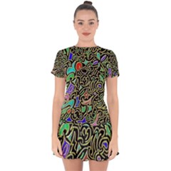 Swirl Retro Abstract Doodle Drop Hem Mini Chiffon Dress