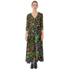 Swirl Retro Abstract Doodle Button Up Boho Maxi Dress by dressshop