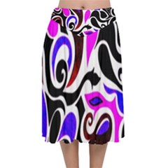 Retro Swirl Abstract Velvet Flared Midi Skirt