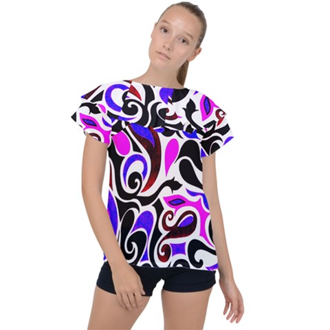 Retro Swirl Abstract Ruffle Collar Chiffon Blouse by dressshop