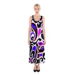 Retro Swirl Abstract Sleeveless Maxi Dress