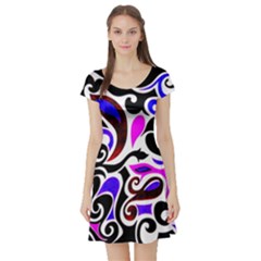 Retro Swirl Abstract Short Sleeve Skater Dress