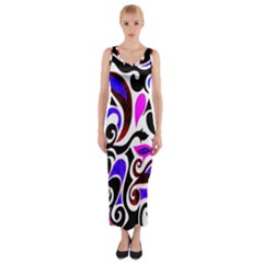 Retro Swirl Abstract Fitted Maxi Dress by dressshop