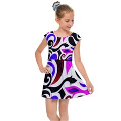 Retro Swirl Abstract Kids Cap Sleeve Dress