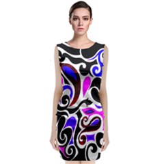 Retro Swirl Abstract Sleeveless Velvet Midi Dress