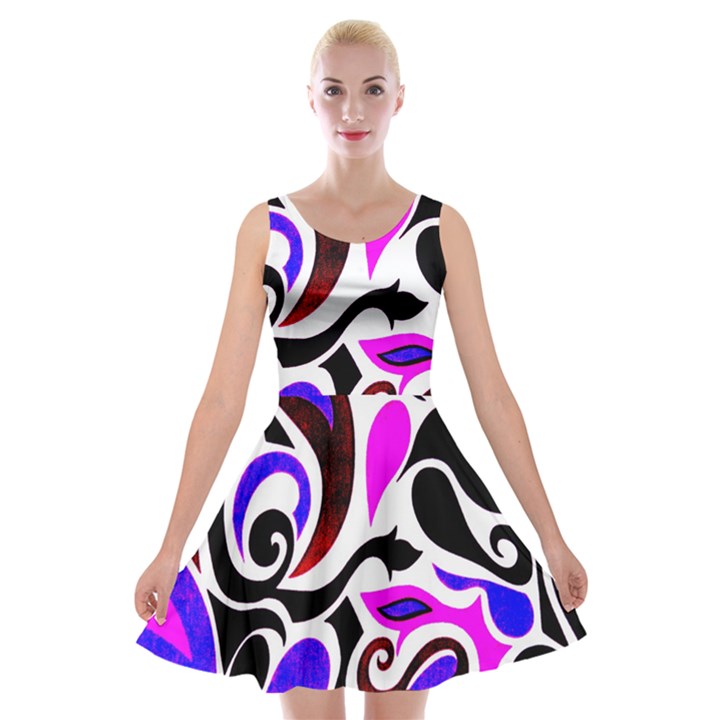 Retro Swirl Abstract Velvet Skater Dress