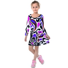 Retro Swirl Abstract Kids  Long Sleeve Velvet Dress by dressshop