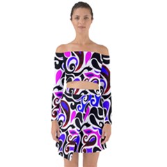 Retro Swirl Abstract Off Shoulder Top With Skirt Set