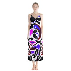 Retro Swirl Abstract Button Up Chiffon Maxi Dress