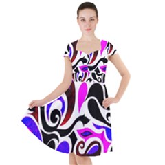 Retro Swirl Abstract Cap Sleeve Midi Dress