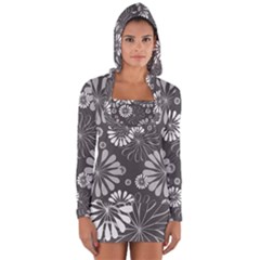 Floral Pattern Long Sleeve Hooded T-shirt by Hansue