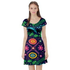 Colorful Pattern Short Sleeve Skater Dress