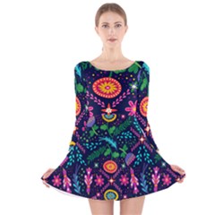 Colorful Pattern Long Sleeve Velvet Skater Dress by Hansue