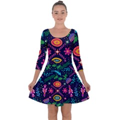 Colorful Pattern Quarter Sleeve Skater Dress by Hansue