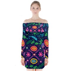 Colorful Pattern Long Sleeve Off Shoulder Dress by Hansue