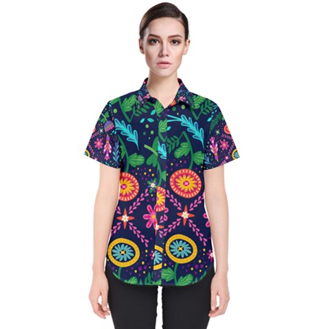 Colorful Pattern Women s Short Sleeve Shirt by Hansue