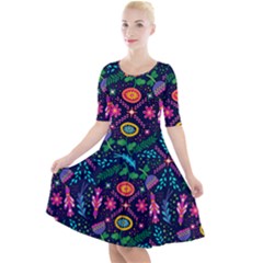 Colorful Pattern Quarter Sleeve A-line Dress by Hansue