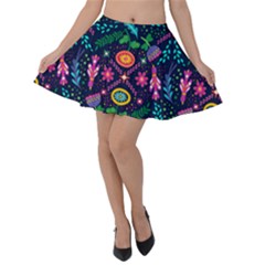 Colorful Pattern Velvet Skater Skirt by Hansue