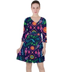 Colorful Pattern Ruffle Dress by Hansue