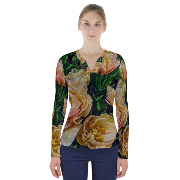 Early Summer Flowers V-Neck Long Sleeve Top