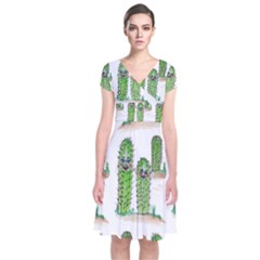 Prickle Plants2 Short Sleeve Front Wrap Dress