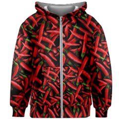 Red Chili Peppers Pattern Kids Zipper Hoodie Without Drawstring by bloomingvinedesign