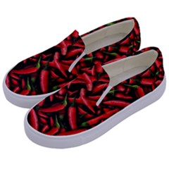 Red Chili Peppers Pattern Kids  Canvas Slip Ons by bloomingvinedesign