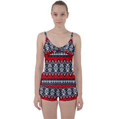 Decoration Pattern Style Retro Tie Front Two Piece Tankini