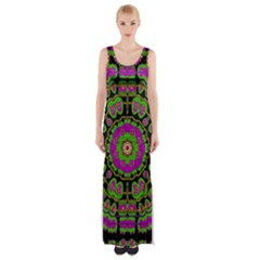 Flowers And More Floral Dancing A Happy Dance Maxi Thigh Split Dress by pepitasart