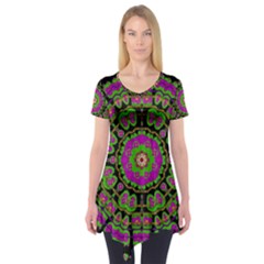 Flowers And More Floral Dancing A Happy Dance Short Sleeve Tunic  by pepitasart