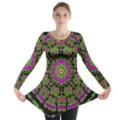 Flowers And More Floral Dancing A Happy Dance Long Sleeve Tunic  by pepitasart