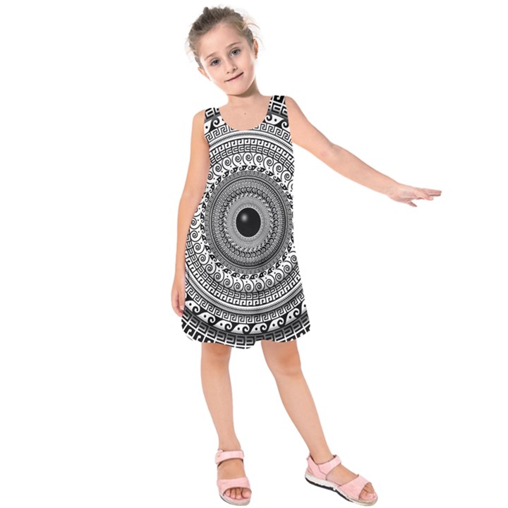 Graphic Design Round Geometric Kids  Sleeveless Dress