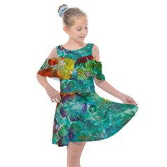Underwater Summer Kids  Shoulder Cutout Chiffon Dress