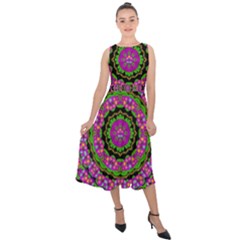 Flowers And More Floral Dancing A Power Peace Dance Midi Tie-back Chiffon Dress by pepitasart