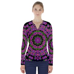 Flowers And More Floral Dancing A Power Peace Dance V-neck Long Sleeve Top by pepitasart