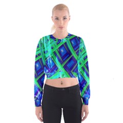 Green Blue Squares Fractal Cropped Sweatshirt