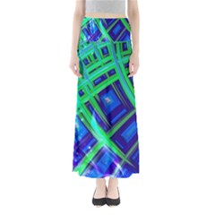 Green Blue Squares Fractal Full Length Maxi Skirt by bloomingvinedesign