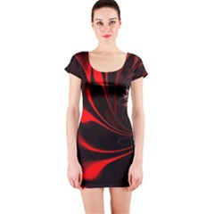 Red Black Abstract Curve Dark Flame Pattern Short Sleeve Bodycon Dress by Nexatart