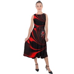 Red Black Abstract Curve Dark Flame Pattern Midi Tie-back Chiffon Dress by Nexatart