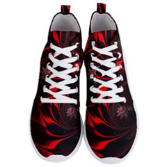 Red Black Abstract Curve Dark Flame Pattern Men s Lightweight High Top Sneakers by Nexatart