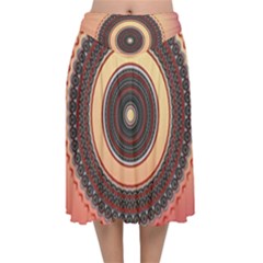 Ornamental Shape Concentric Round Velvet Flared Midi Skirt