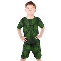 Green Fractal Art Artistic Pattern Kid s Set