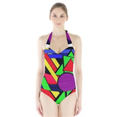 Background Color Art Pattern Form Halter Swimsuit by Nexatart