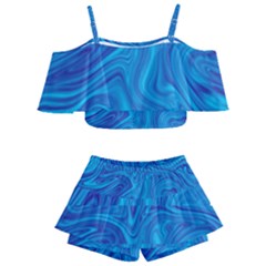Blue Abstract Pattern Art Shape Kids  Off Shoulder Skirt Bikini