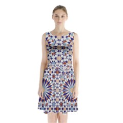 Morocco Essaouira Tile Pattern Sleeveless Waist Tie Chiffon Dress