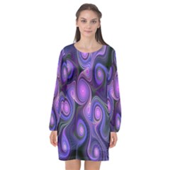 Abstract Pattern Fractal Wallpaper Long Sleeve Chiffon Shift Dress 